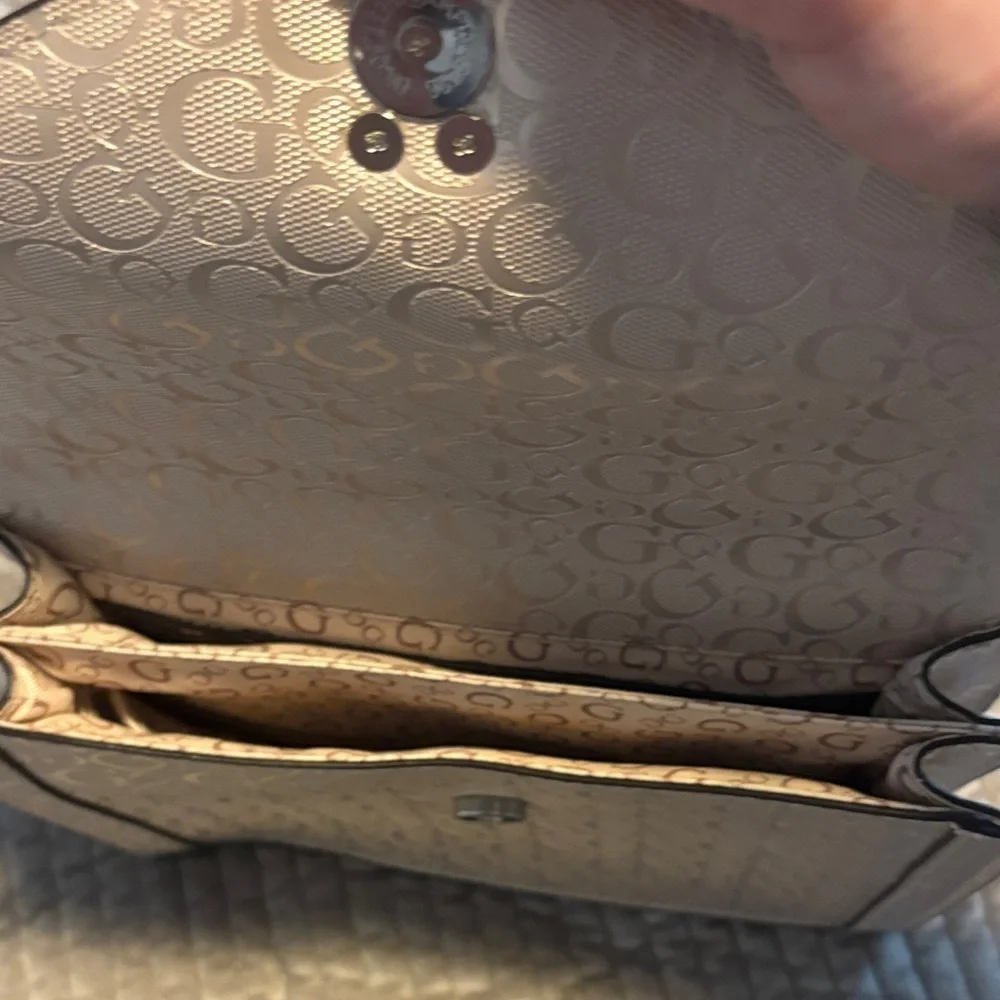 Guess Light Beige Monogram Crossbody Bag